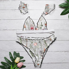 Embroidery Floral Lace Bra And Panty Set