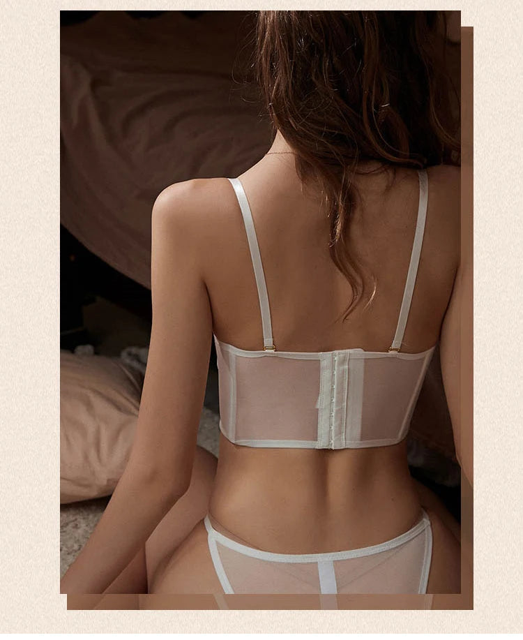 Embroidery Lace Flowers Body Shaping Push Up Romantic Cute Lingerie Thin Bra Set