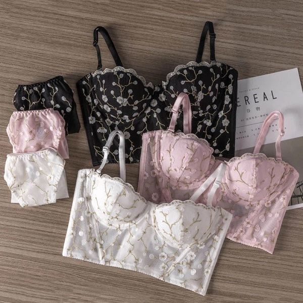 Embroidery Lace Steel Rubber Bone Push Up Bras Lingerie