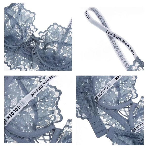 Embroidery Set Ultra-thin Bralette Push Up Brassiere Lace Lingerie