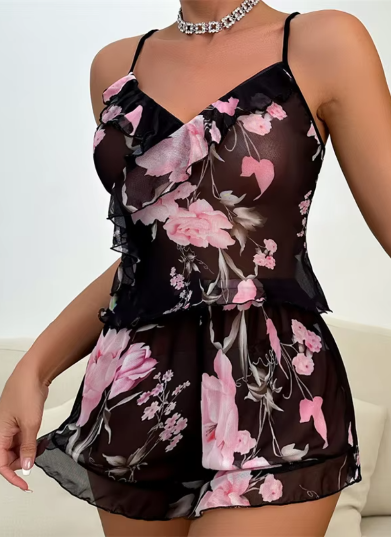 Fancy Ruffles Girlish Cozy Sleeveless Comfortable Sleepwear Sets