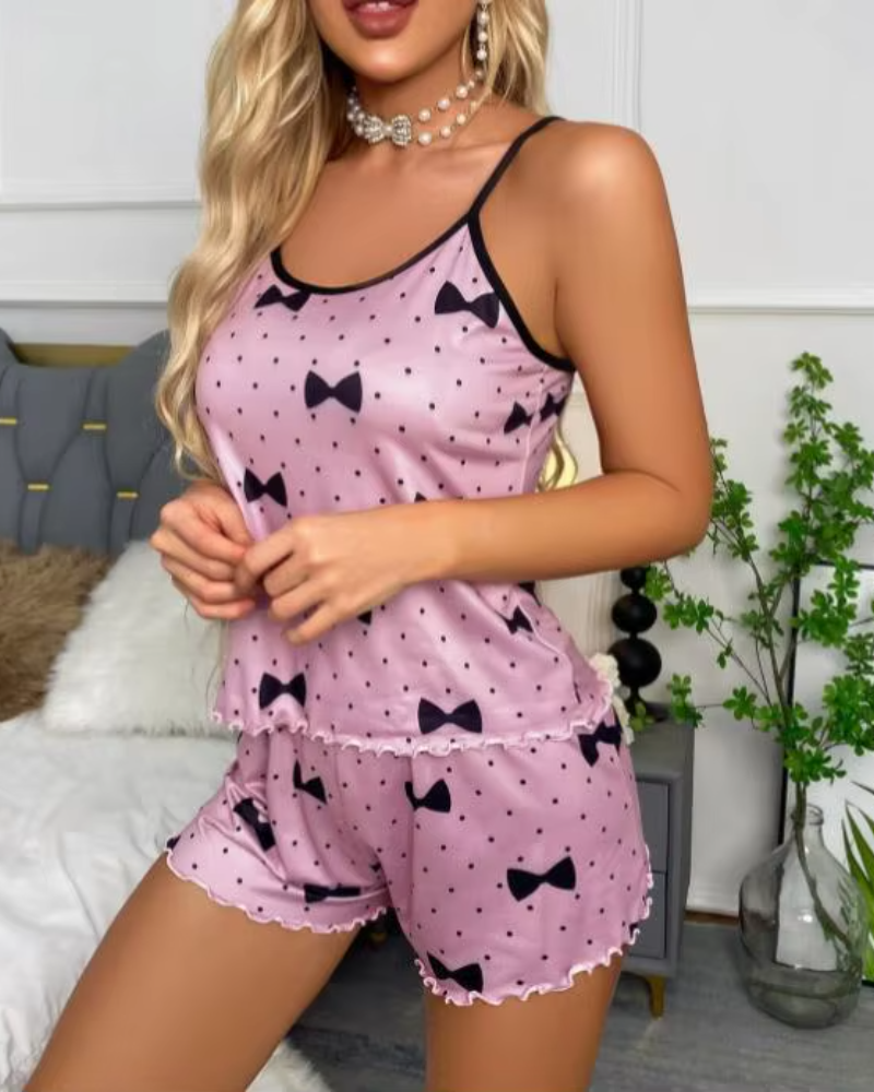 Ice Silk Top Comfortable Casual Round Neck T-Shirt Shorts Pajamas Set