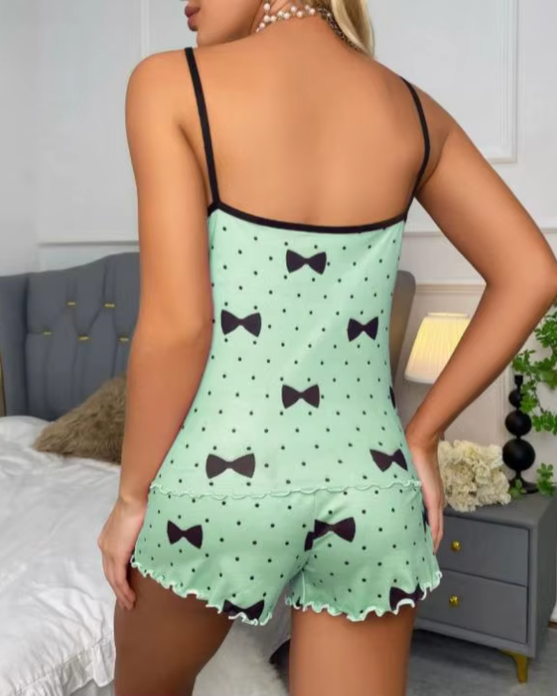 Ice Silk Top Comfortable Casual Round Neck T-Shirt Shorts Pajamas Set