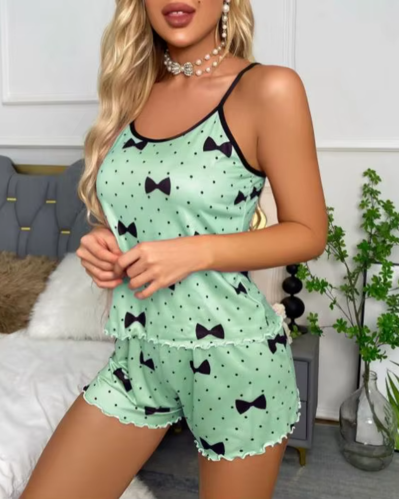 Ice Silk Top Comfortable Casual Round Neck T-Shirt Shorts Pajamas Set