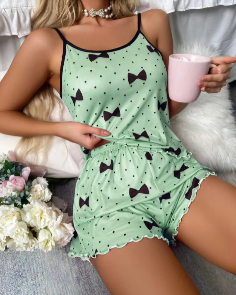 Ice Silk Top Comfortable Casual Round Neck T-Shirt Shorts Pajamas Set