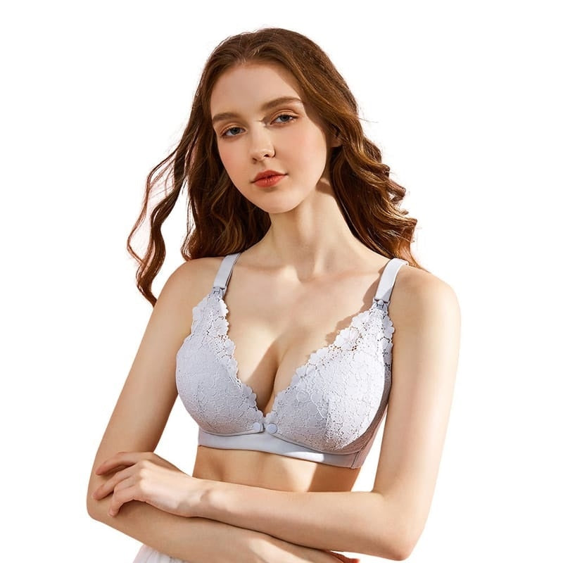 Lace Patchwork Seamless Solid Color Nursing Bra