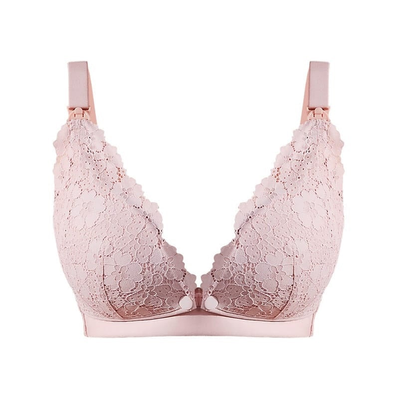 Lace Patchwork Seamless Solid Color Nursing Bra