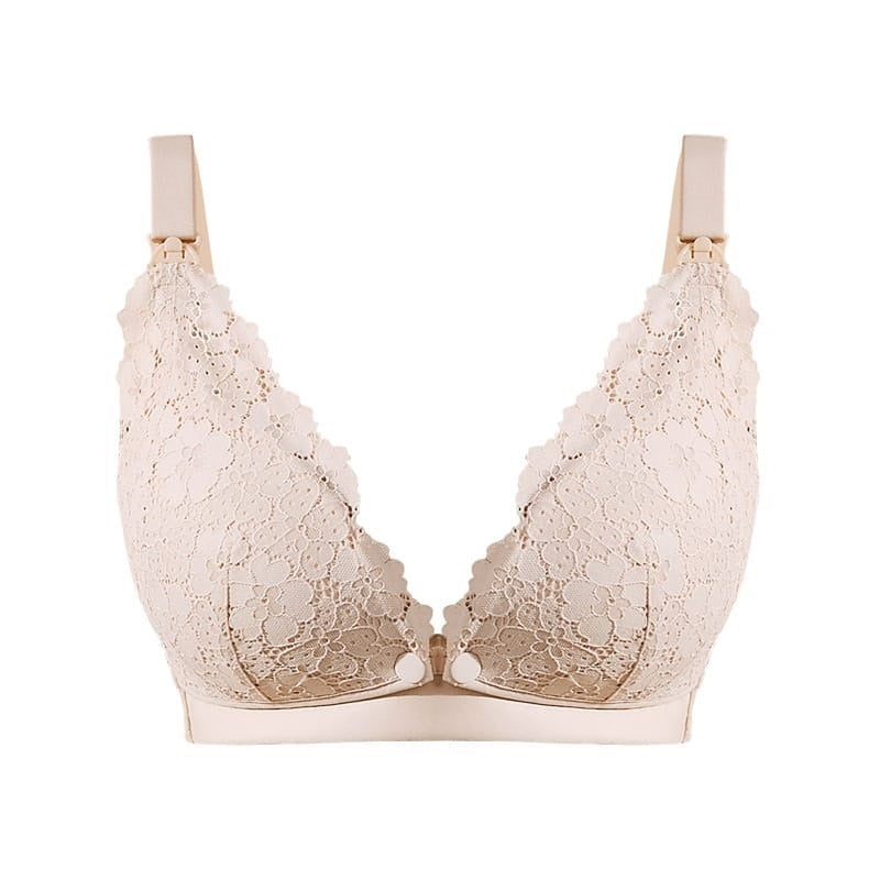 Lace Patchwork Seamless Solid Color Nursing Bra