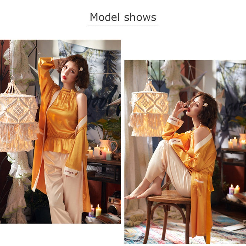 Long Sleeve Pajama Sleepwear 3 PCS