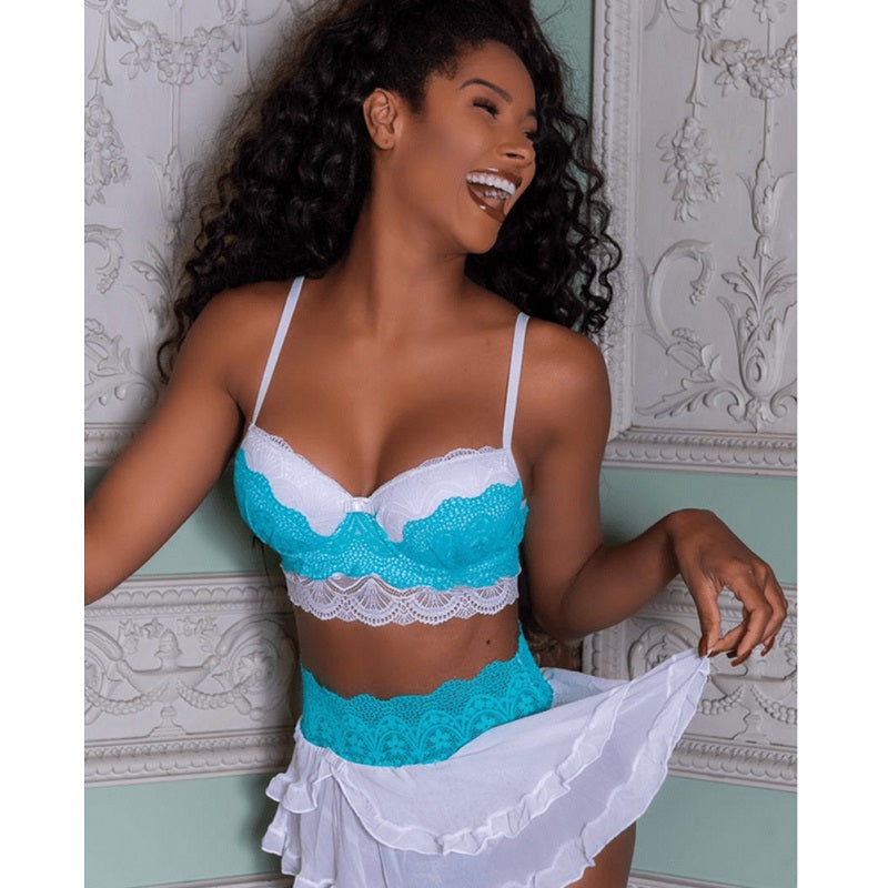 Sleeveless Lace Heart Print Crop Top Mini Skirt Suits Lingerie