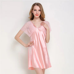 Faux Silk Lace V-neck Nightgown