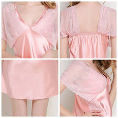 Faux Silk Lace V-neck Nightgown