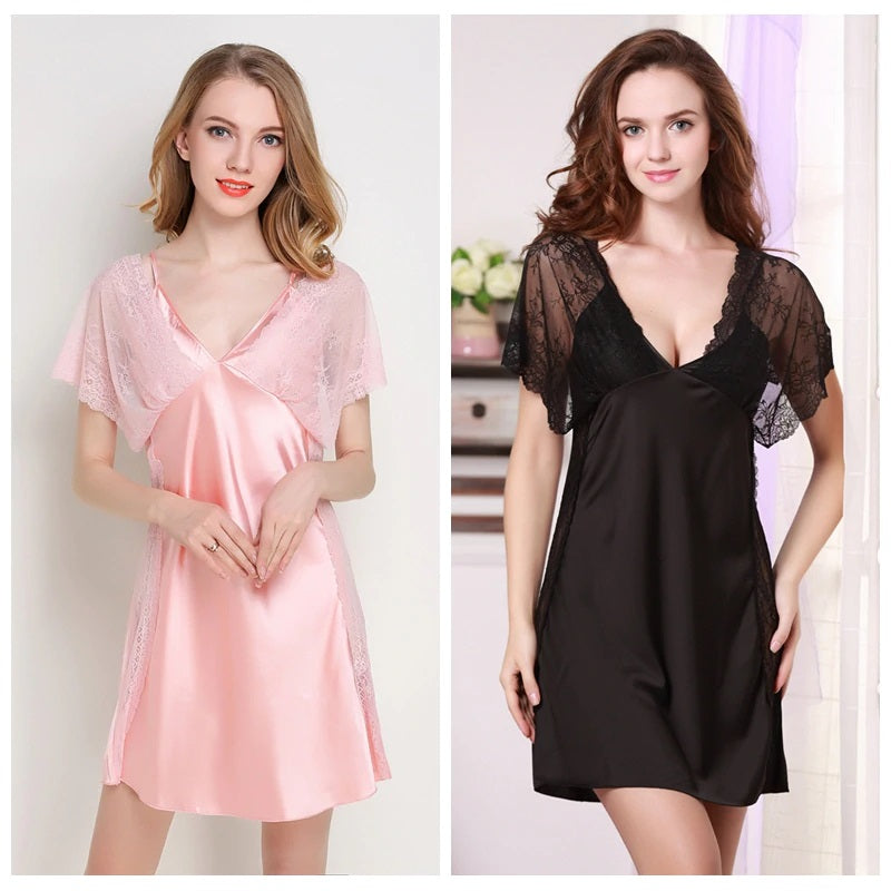 Faux Silk Lace V-neck Nightgown