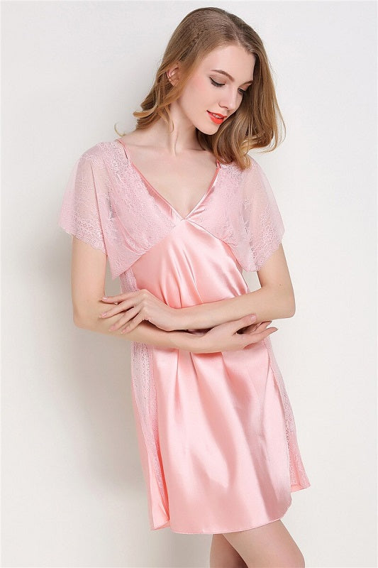 Faux Silk Lace V-neck Nightgown
