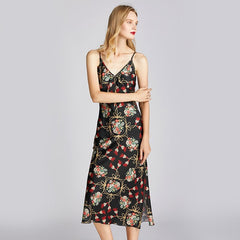 Faux Silk Satin Thin Strap Sleeveless Black Nightgown