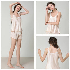 Faux Silk Sling And Shorts Stain Sleeveless Sleepwear