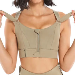 Fitness Active Push Up Chest Adjustable Straps Front Zipper Sports Yoga Running Bra