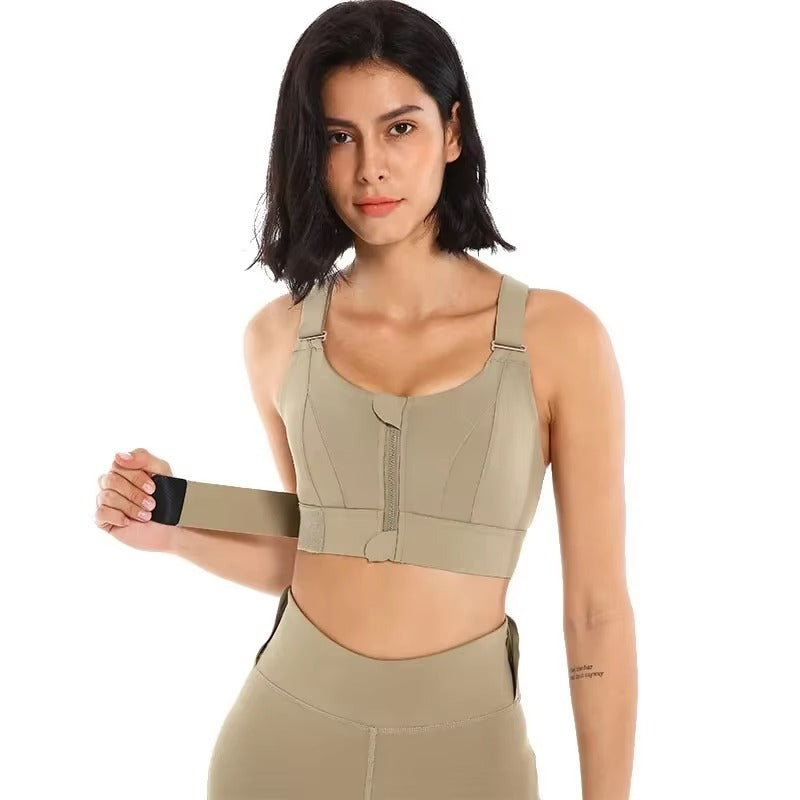 Fitness Active Push Up Chest Adjustable Straps Front Zipper Sports Yoga Running Bra