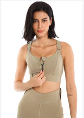 Fitness Active Push Up Chest Adjustable Straps Front Zipper Sports Yoga Running Bra