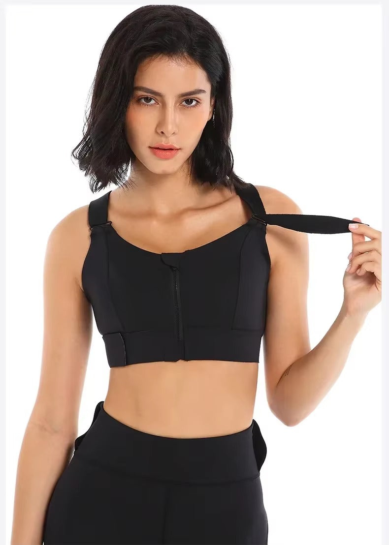 Fitness Active Push Up Chest Adjustable Straps Front Zipper Sports Yoga Running Bra