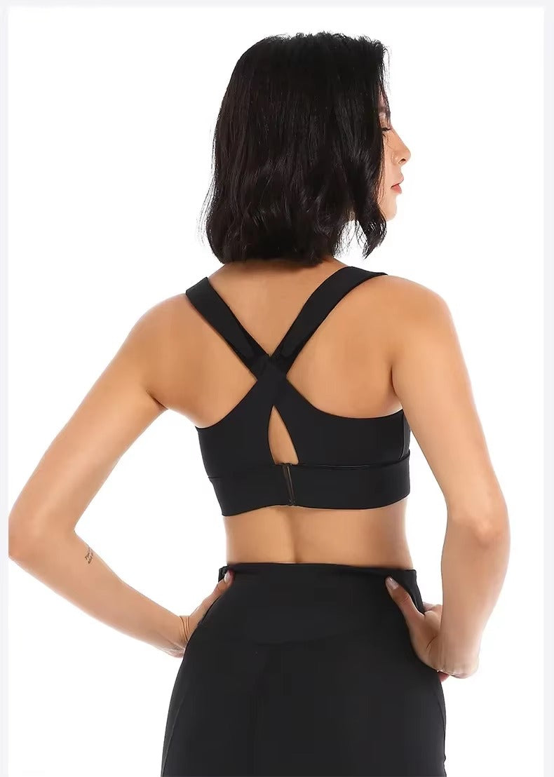 Fitness Active Push Up Chest Adjustable Straps Front Zipper Sports Yoga Running Bra