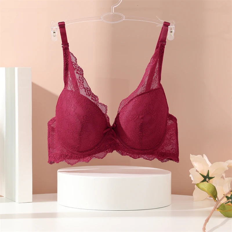 Floral Lace Back Wrapped Deep V Soft Brassiere Stretch Padded Underwear