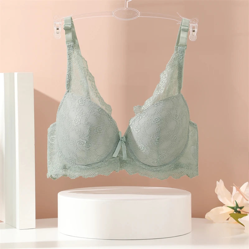 Floral Lace Back Wrapped Deep V Soft Brassiere Stretch Padded Underwear