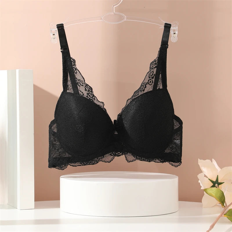 Floral Lace Back Wrapped Deep V Soft Brassiere Stretch Padded Underwear