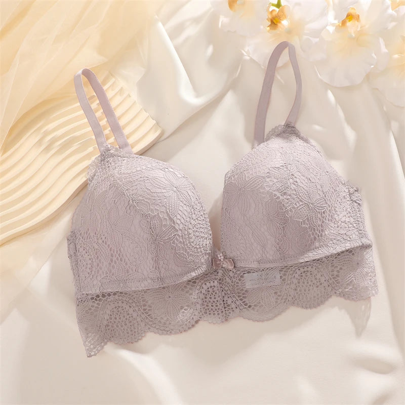 Floral Lace Push Up Hollow Out Back Deep V Breathable Brassiere Bras