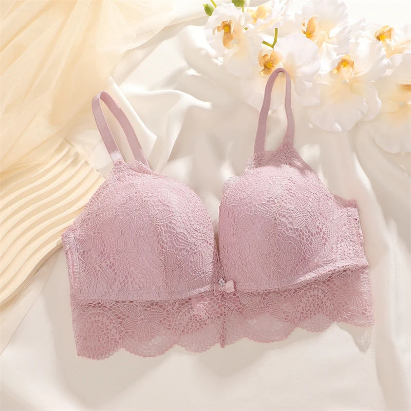 Floral Lace Push Up Hollow Out Back Deep V Breathable Brassiere Bras