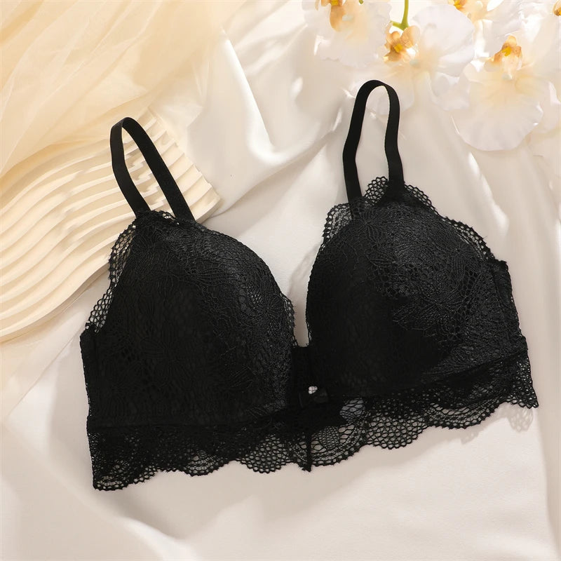 Floral Lace Push Up Hollow Out Back Deep V Breathable Brassiere Bras