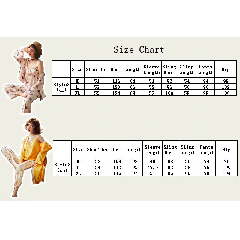 Floral Long Sleeve Pajama Sleepwear 3 PCS