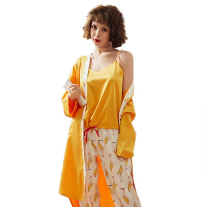 Floral Long Sleeve Pajama Sleepwear 3 PCS