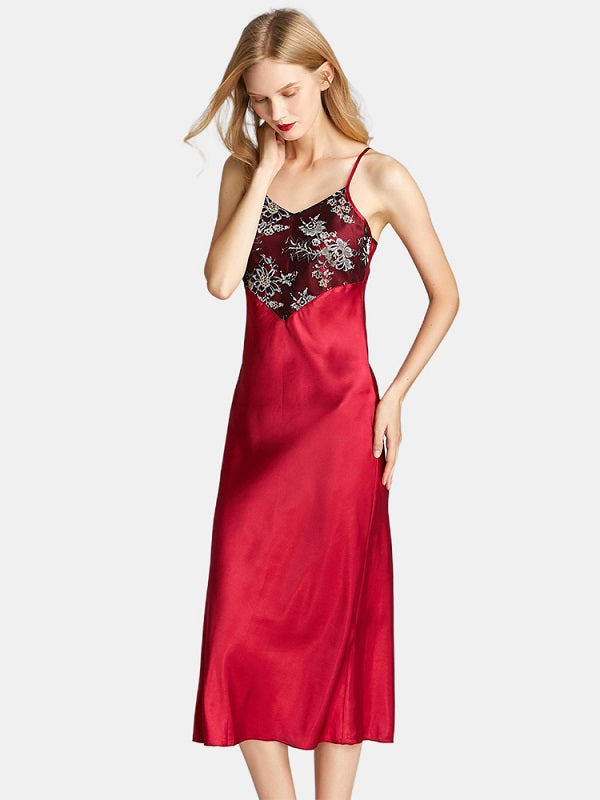 Floral Printed Backless Satin Nightgown