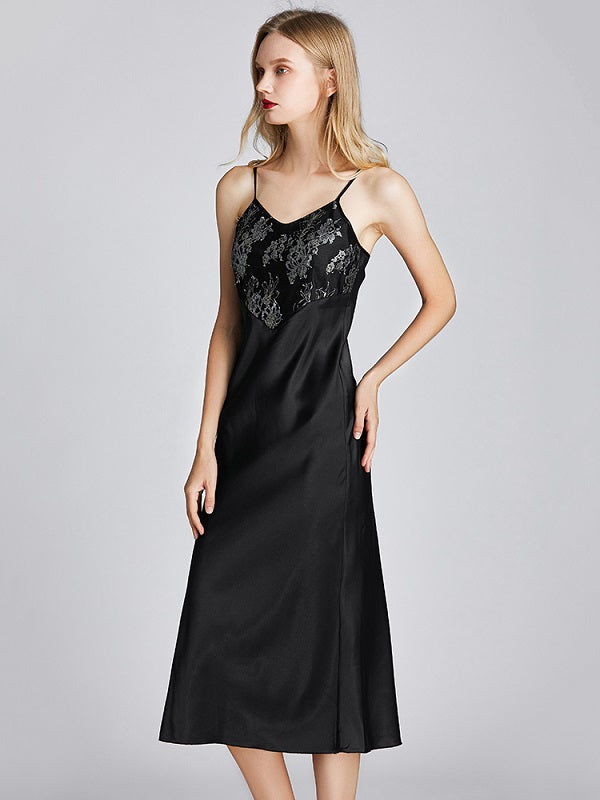 Floral Printed Backless Satin Nightgown