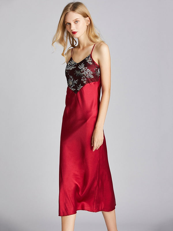 Floral Printed Backless Satin Nightgown