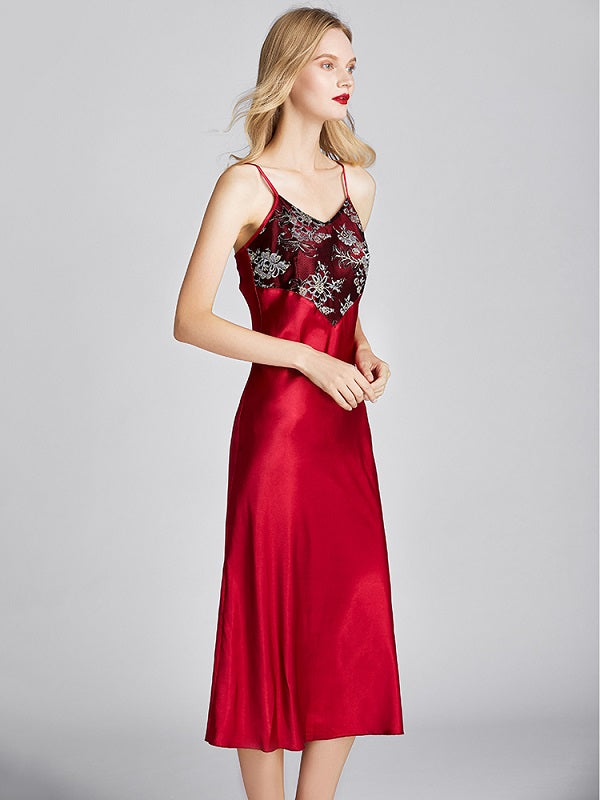 Floral Printed Backless Satin Nightgown