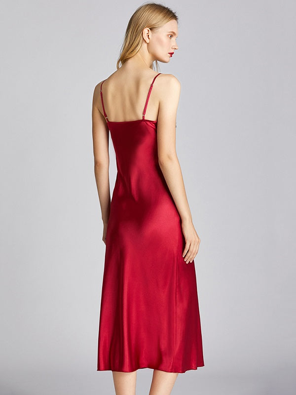 Floral Printed Backless Satin Nightgown