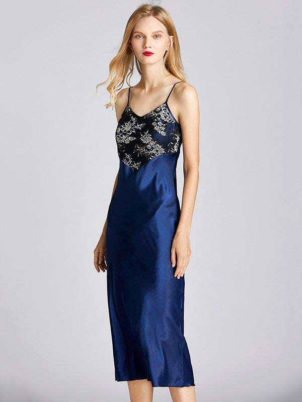 Floral Printed Backless Satin Nightgown