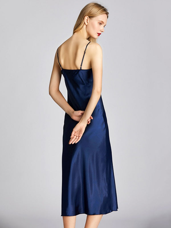 Floral Printed Backless Satin Nightgown