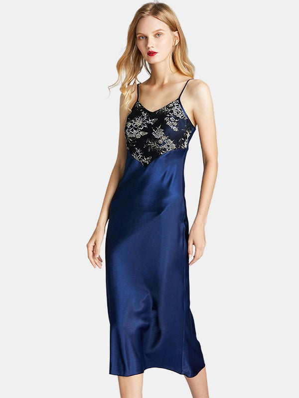 Floral Printed Backless Satin Nightgown