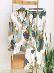 Floral Printed Cotton Long Sleeve Button Down Casual Pajamas