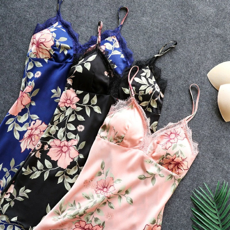 Floral Printing Silk Sleepwear 5 Pieces