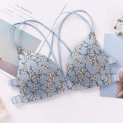 Flower Printed Front Buckle Wireless Bralette Lingerie Comfort Push Up Floral Bras