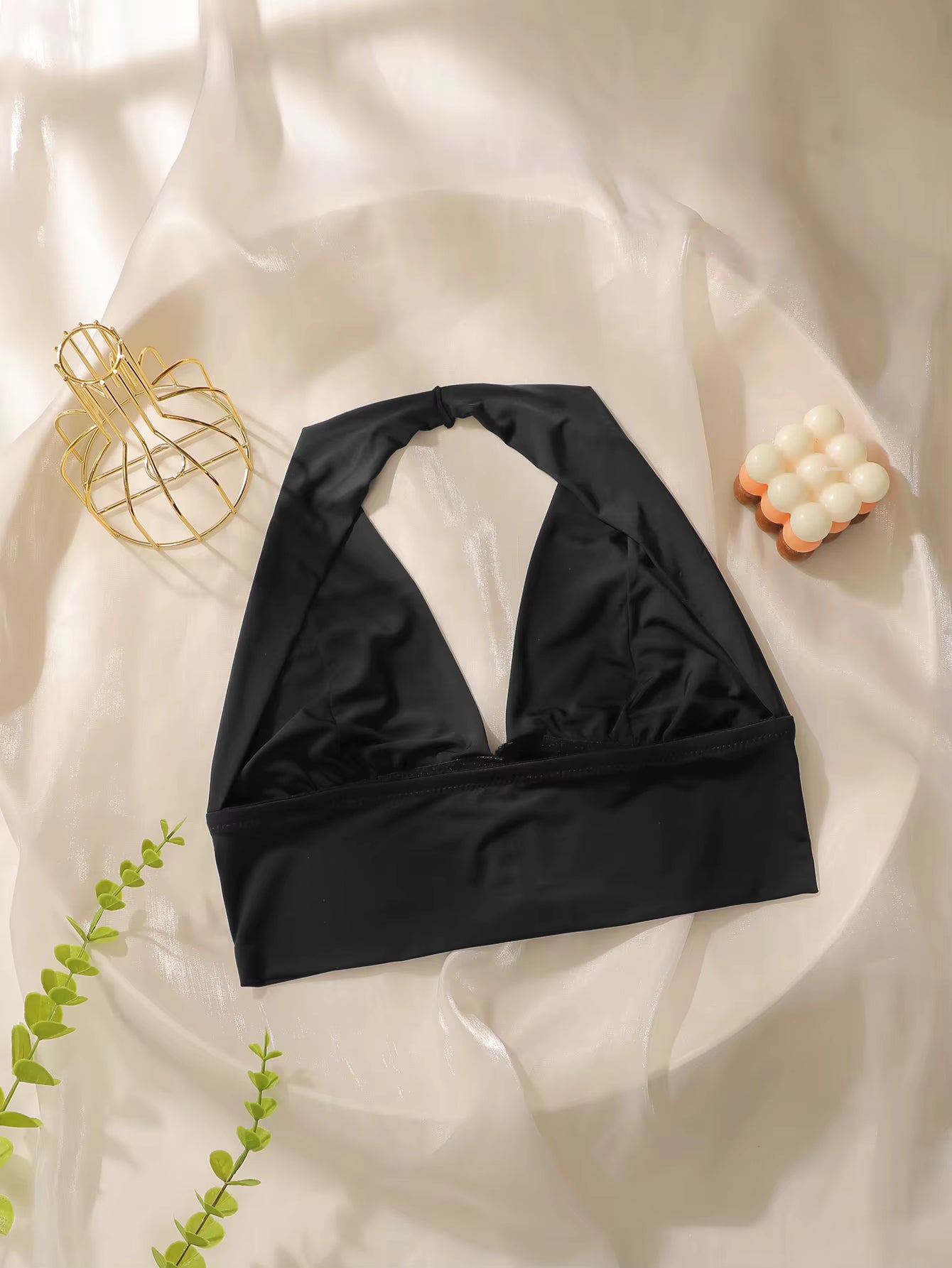 Front Closure Deep V Wireless Push Up Lingerie Halter Brassiere No Steel Ring Bra