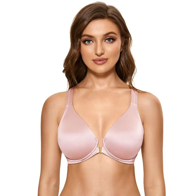 Front Closure Plus Size Seamless Plunge Unlined Racerback Underwire Bras