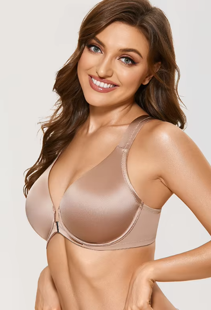 Front Closure Plus Size Seamless Plunge Unlined Racerback Underwire Bras