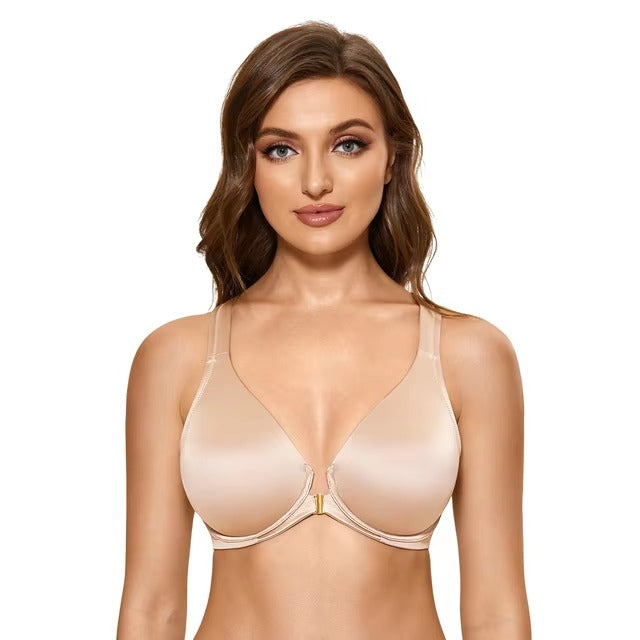 Front Closure Plus Size Seamless Plunge Unlined Racerback Underwire Bras