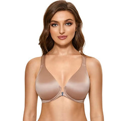 Front Closure Plus Size Seamless Plunge Unlined Racerback Underwire Bras