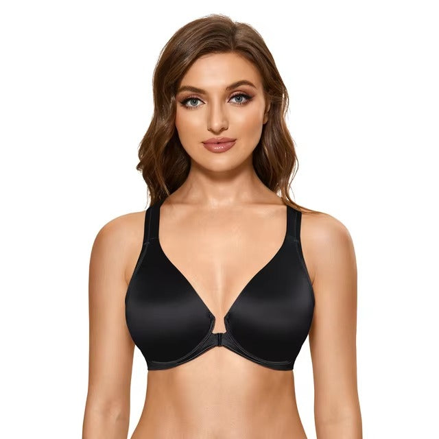 Front Closure Plus Size Seamless Plunge Unlined Racerback Underwire Bras
